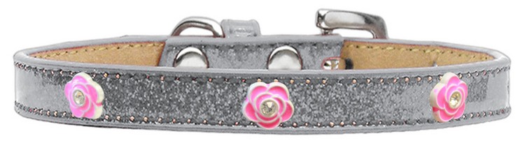 Bright Pink Rose Widget Dog Collar Silver Ice Cream Size 16